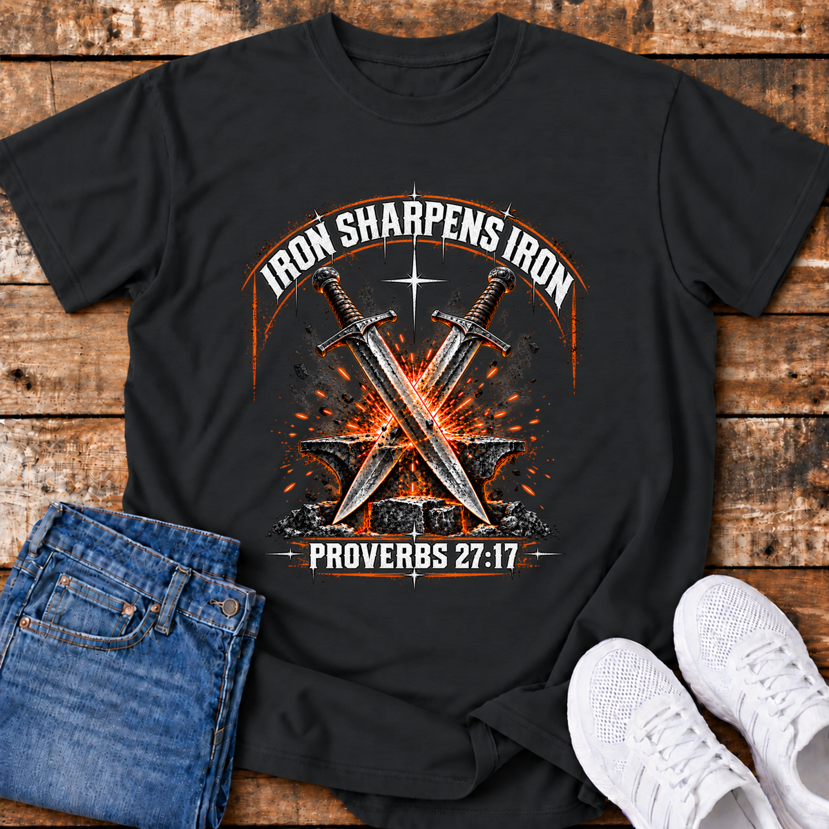 Iron Sharpens Iron T-Shirt - (Proverbs 27:17)