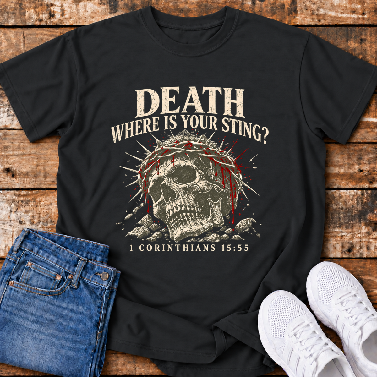 Death, Where is your Sting T-Shirt - (1 Corinthians 15:55)