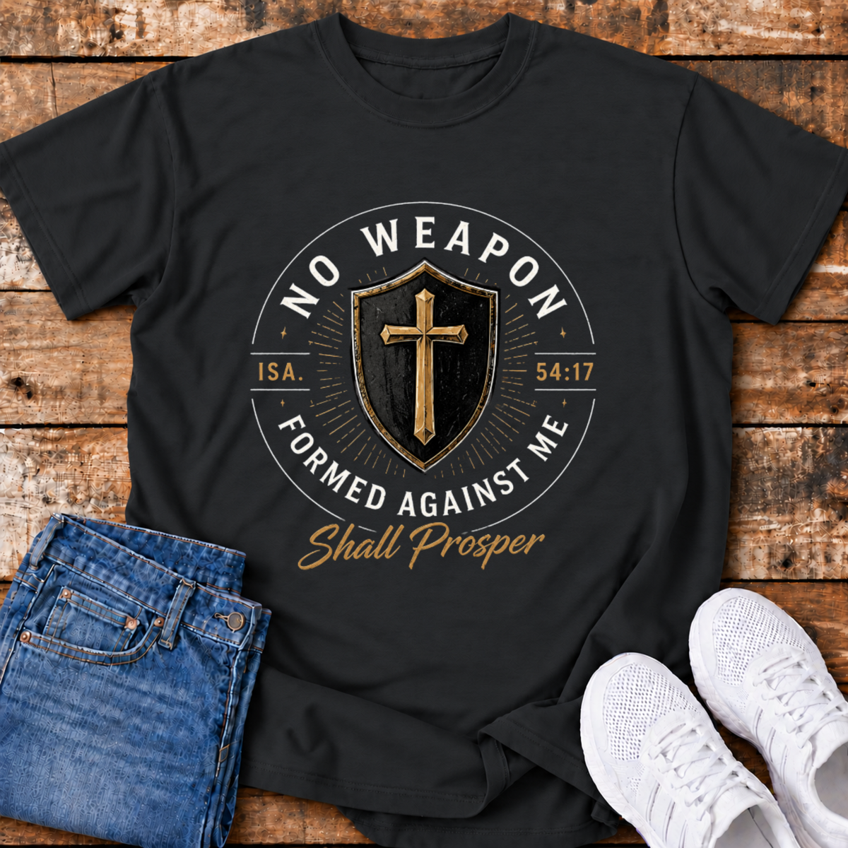 No Weapon Formed Against Me Shall Prosper T-Shirt - (Isaiah 54:17)