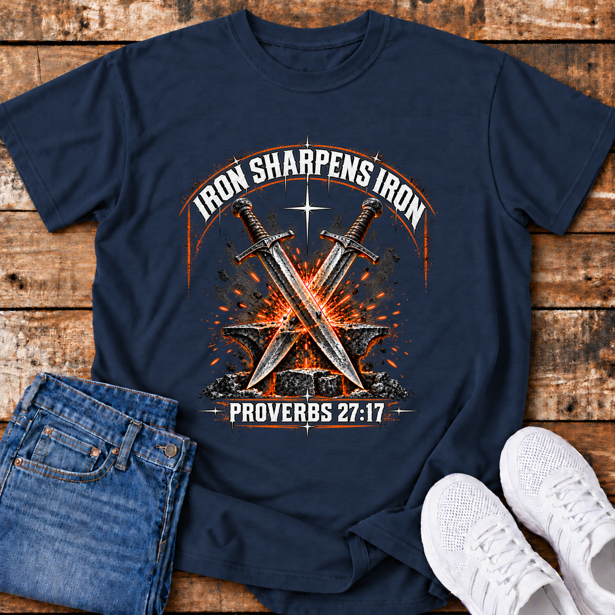 Iron Sharpens Iron T-Shirt - (Proverbs 27:17)