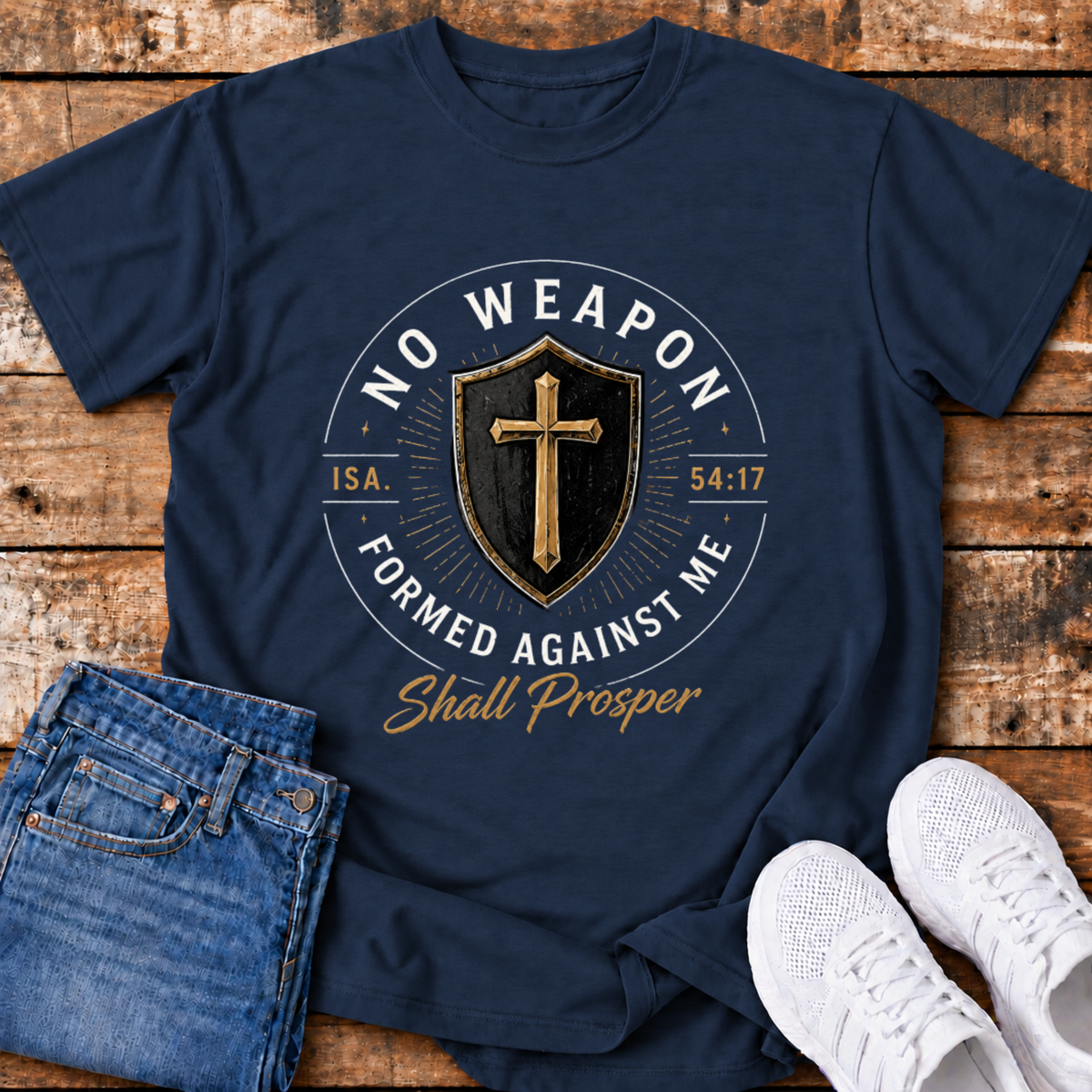 No Weapon Formed Against Me Shall Prosper T-Shirt - (Isaiah 54:17)