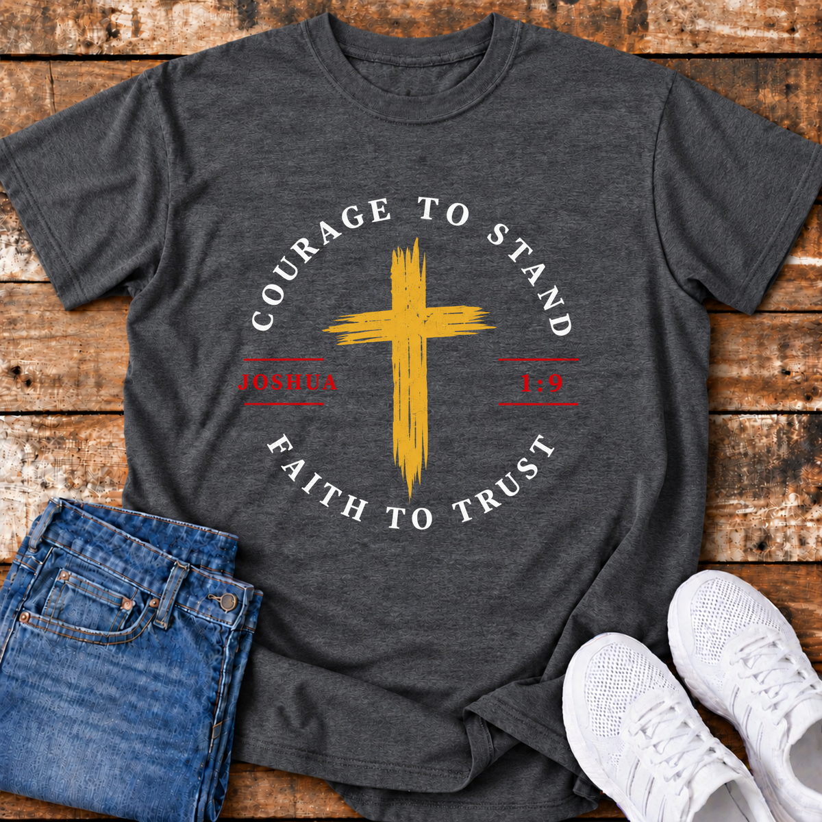 Courage to Stand, Faith to Trust T-Shirt - (Joshua 1:9)