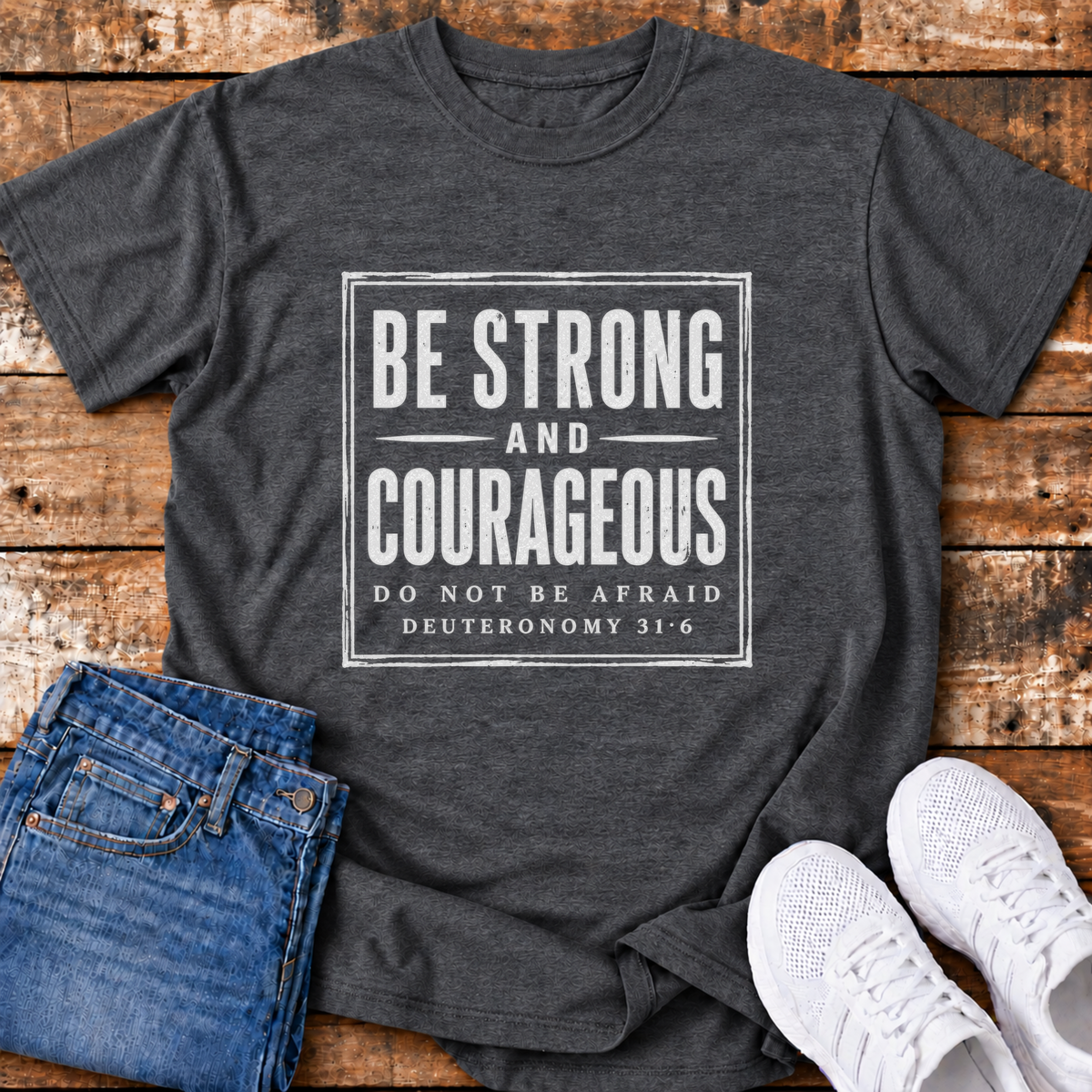 Be Strong & Courageous T-Shirt - (Dueteronomy 31:6)