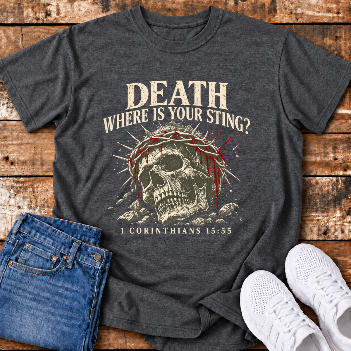 Death, Where is your Sting T-Shirt - (1 Corinthians 15:55)