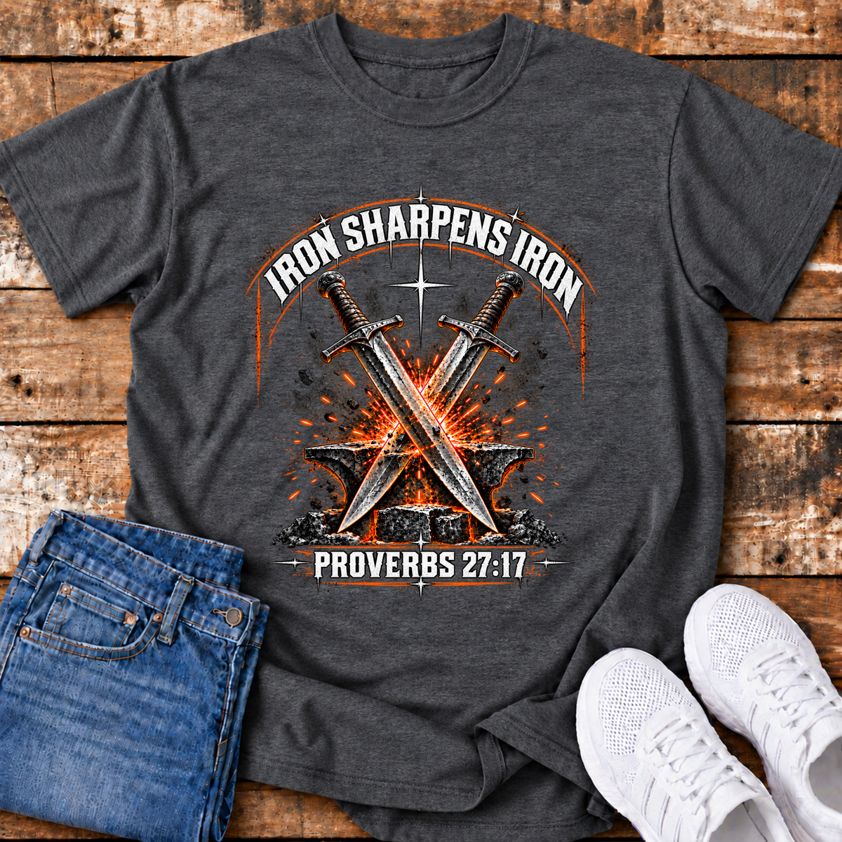 Iron Sharpens Iron T-Shirt - (Proverbs 27:17)