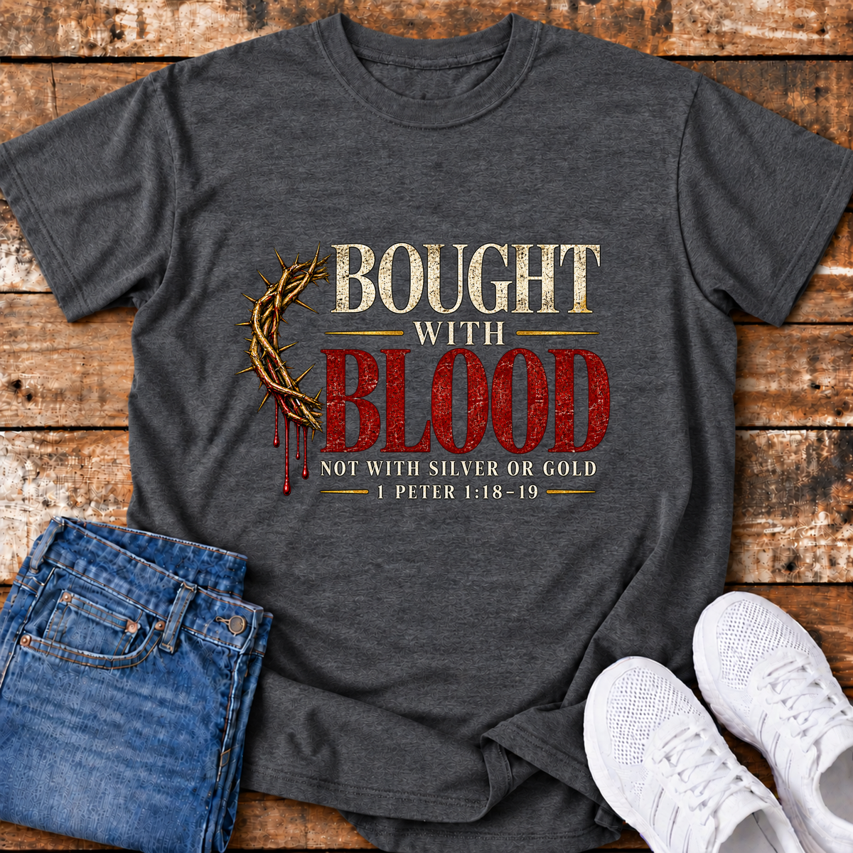 Bought with His Blood T-Shirt - (1 Peter 1:18-19)