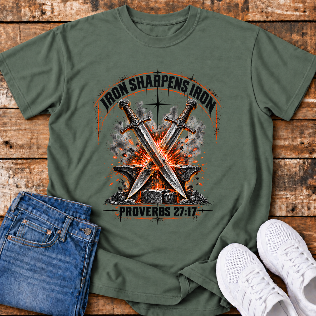 Iron Sharpens Iron T-Shirt - (Proverbs 27:17)