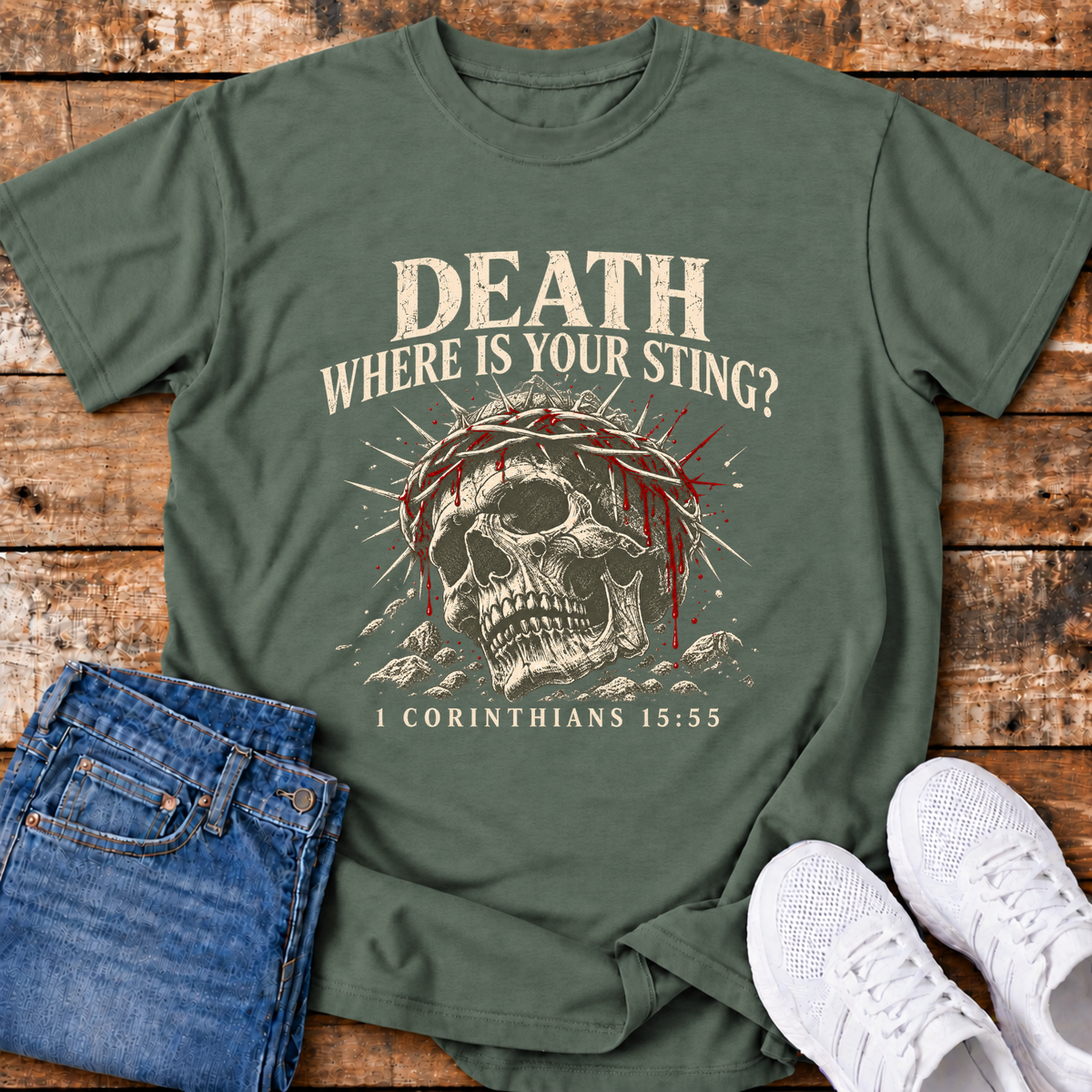 Death, Where is your Sting T-Shirt - (1 Corinthians 15:55)