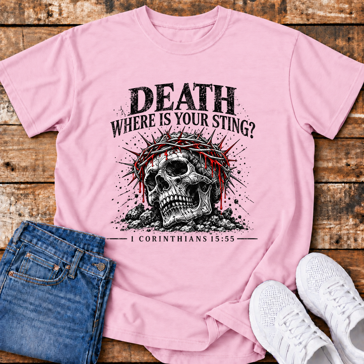 Death, Where is your Sting T-Shirt - (1 Corinthians 15:55)