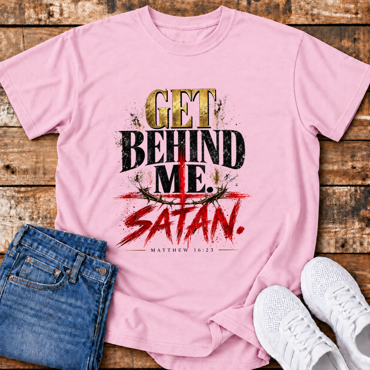 Get Behind Me Satan T-Shirt - (Matthew 16:23)
