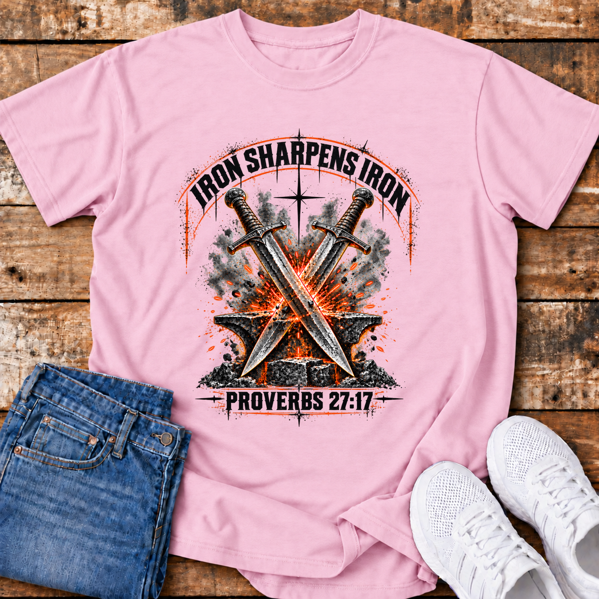 Iron Sharpens Iron T-Shirt - (Proverbs 27:17)