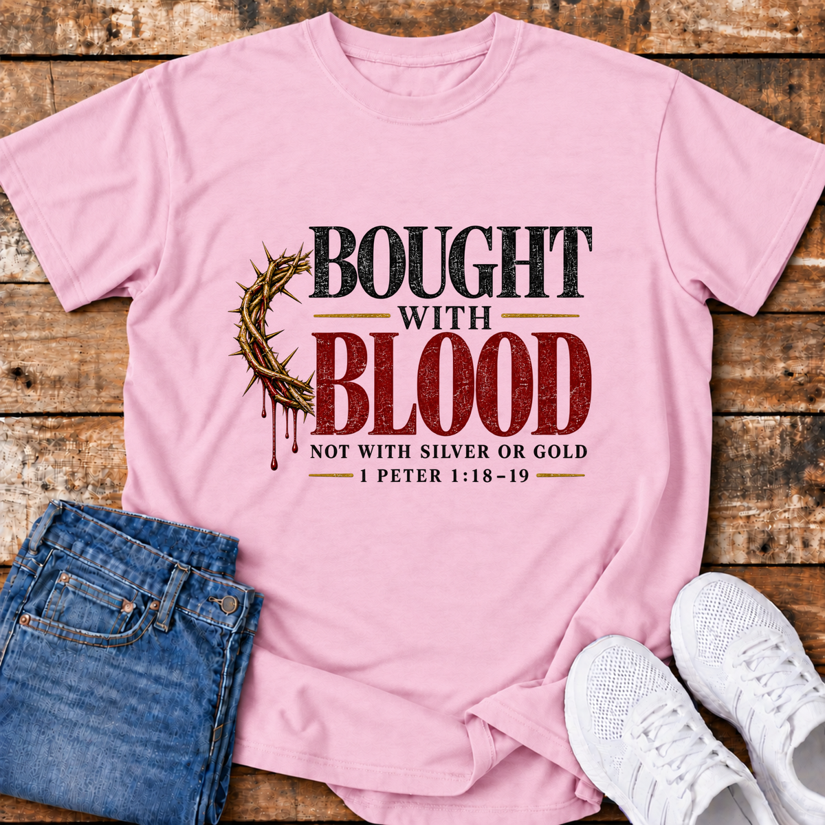 Bought with His Blood T-Shirt - (1 Peter 1:18-19)