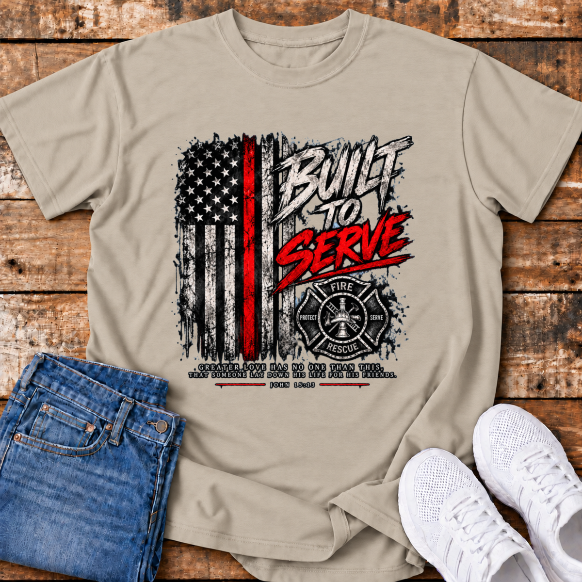 Built to Serve Firefighter T-Shirt - (John 15:13)
