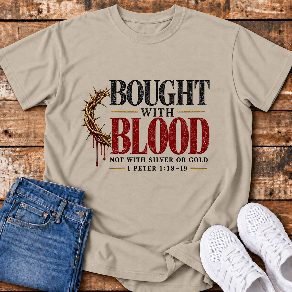 Bought with His Blood T-Shirt - (1 Peter 1:18-19)