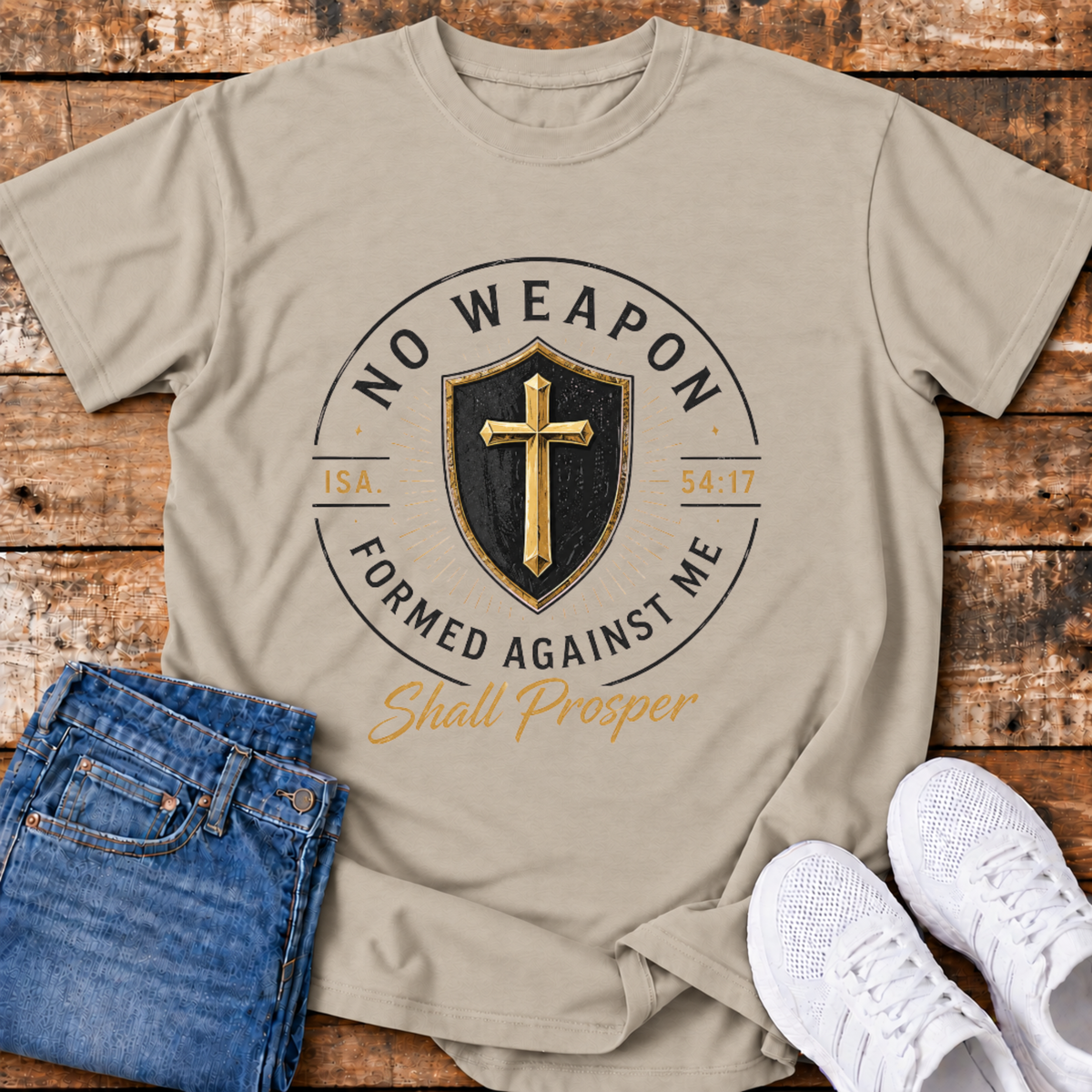No Weapon Formed Against Me Shall Prosper T-Shirt - (Isaiah 54:17)