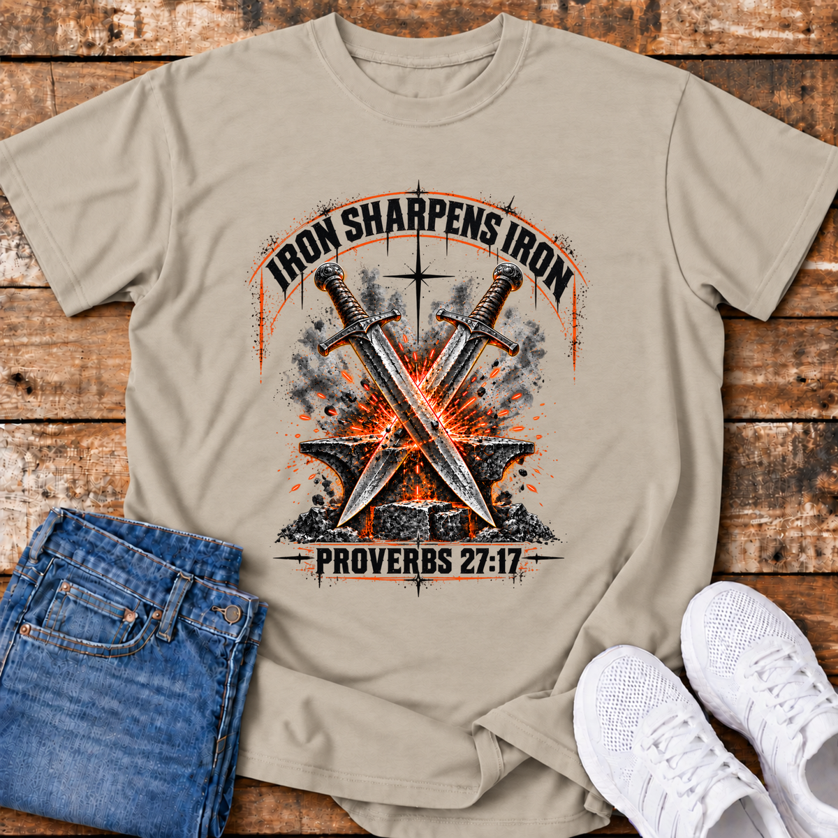 Iron Sharpens Iron T-Shirt - (Proverbs 27:17)