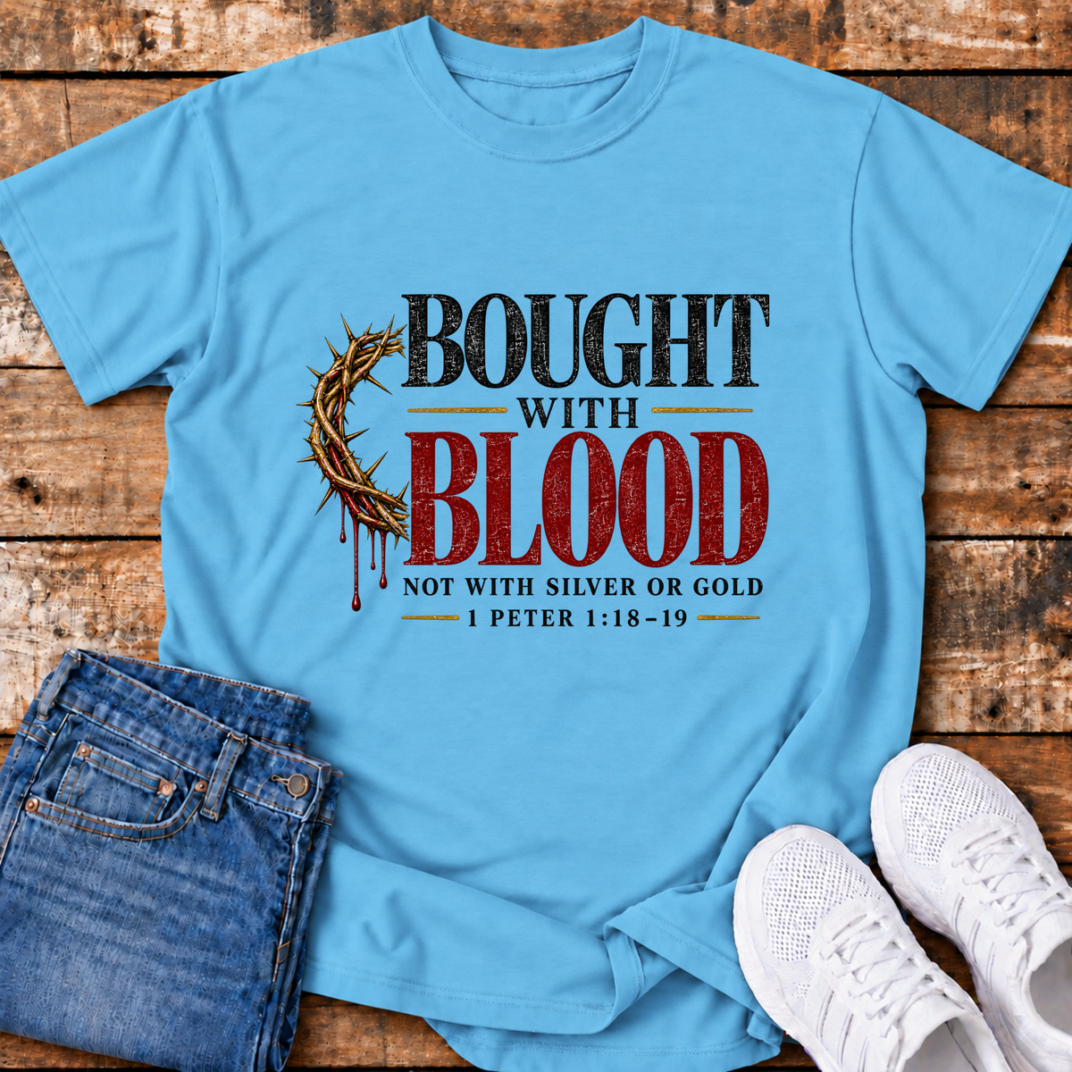 Bought with His Blood T-Shirt - (1 Peter 1:18-19)