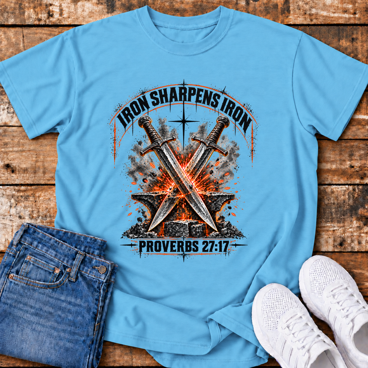 Iron Sharpens Iron T-Shirt - (Proverbs 27:17)