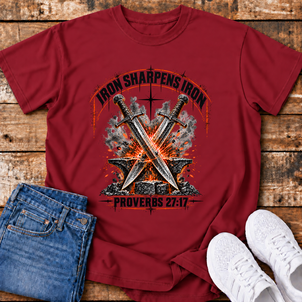 Iron Sharpens Iron T-Shirt - (Proverbs 27:17)