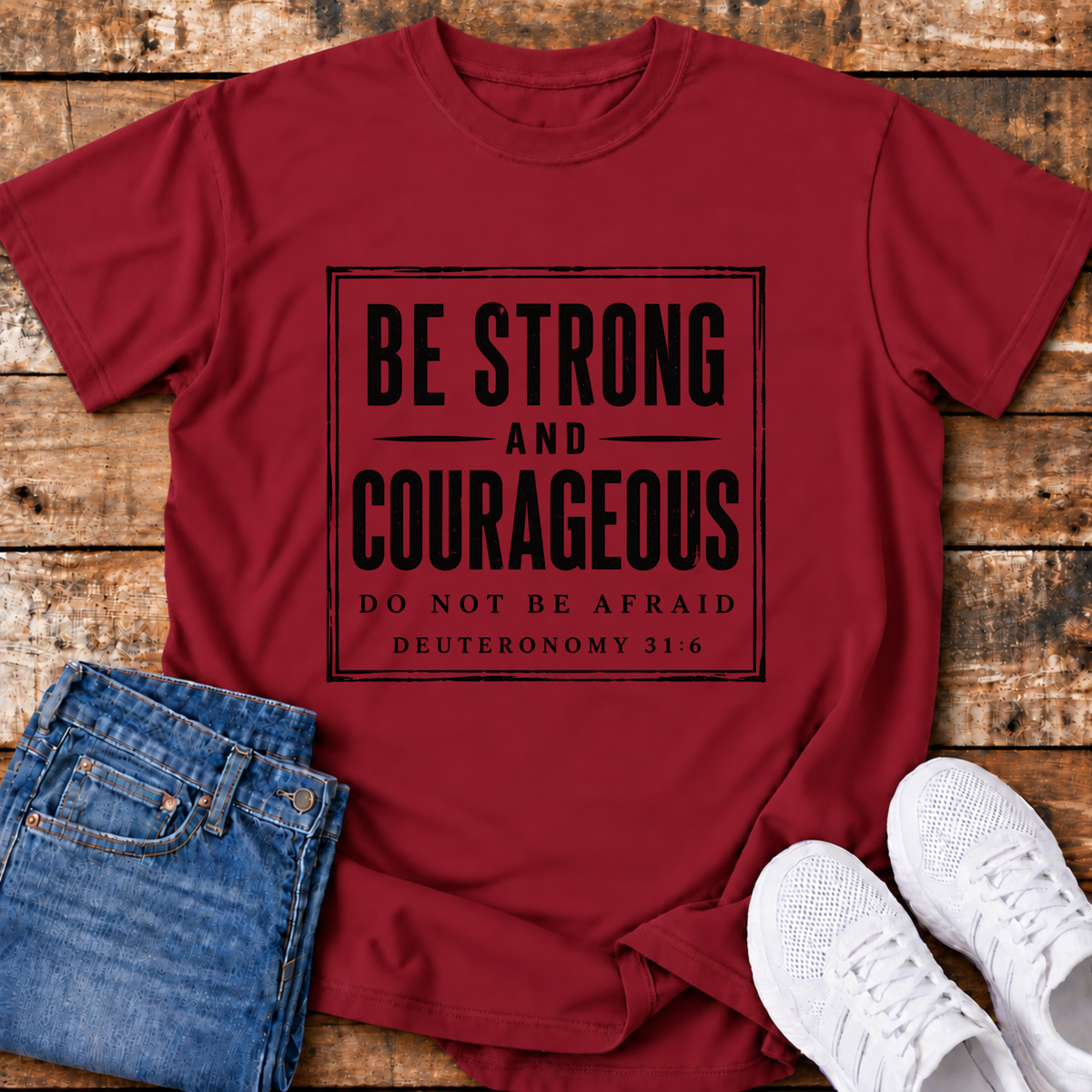 Be Strong & Courageous T-Shirt - (Dueteronomy 31:6)