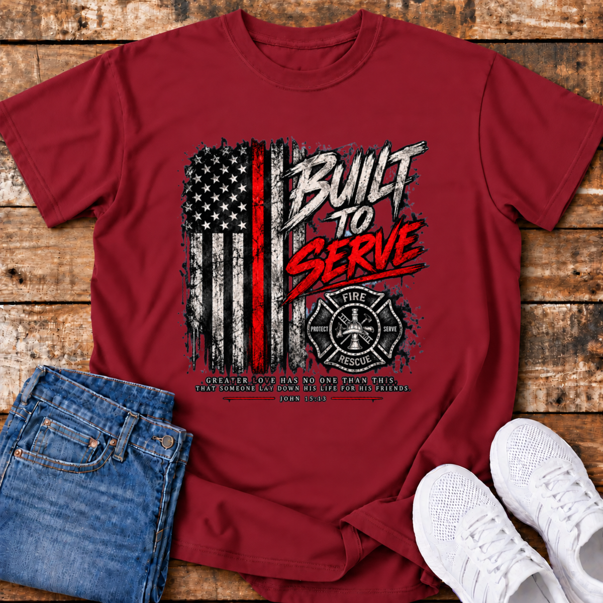 Built to Serve Firefighter T-Shirt - (John 15:13)