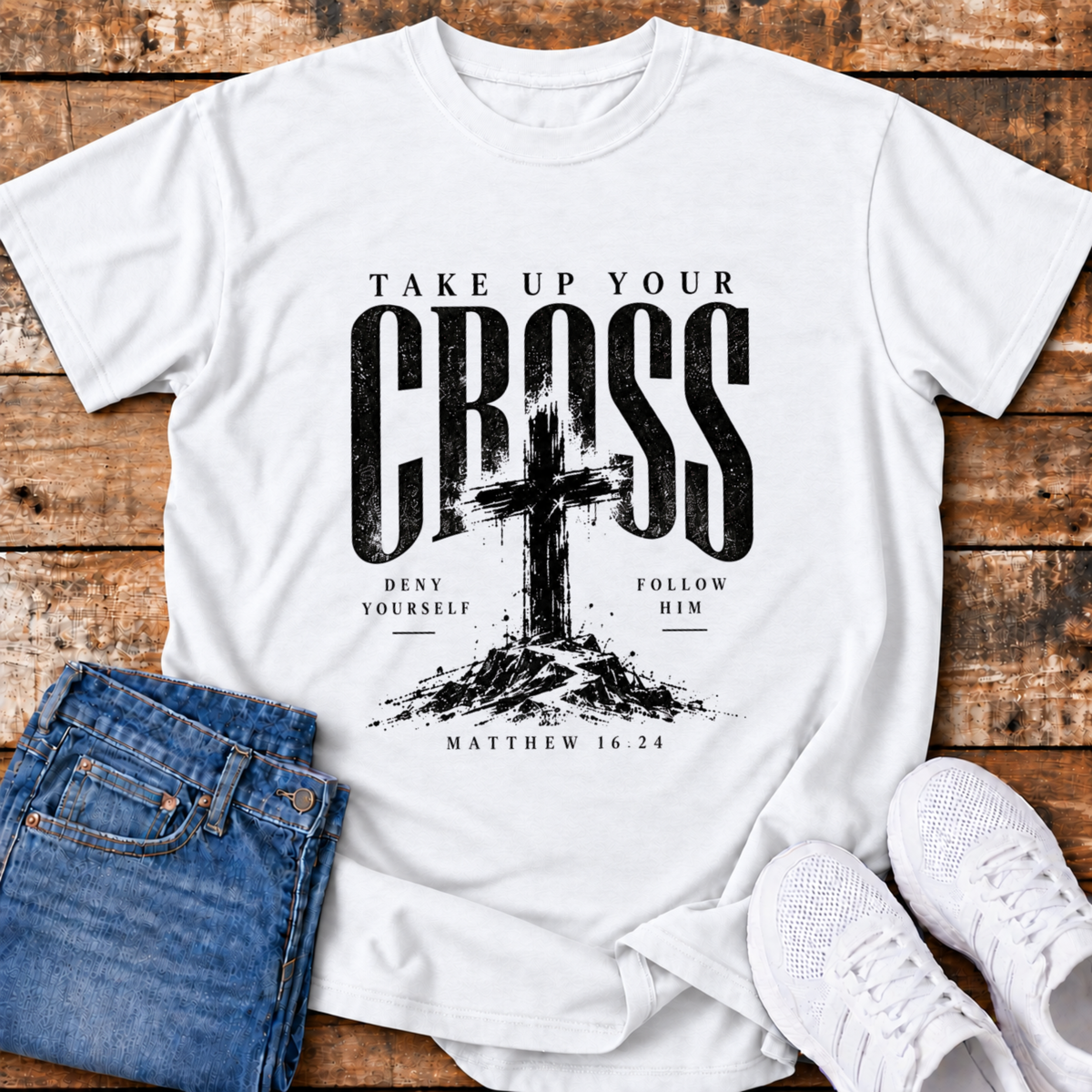 Take Up Your Cross T-Shirt - (Matthew 16:24)