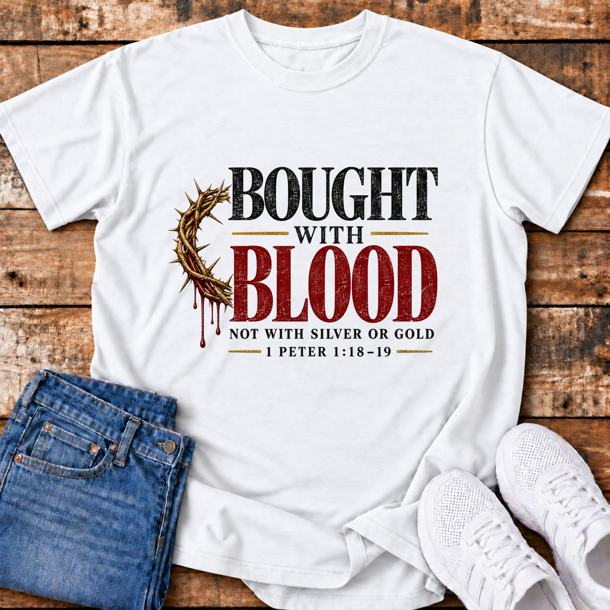 Bought with His Blood T-Shirt - (1 Peter 1:18-19)