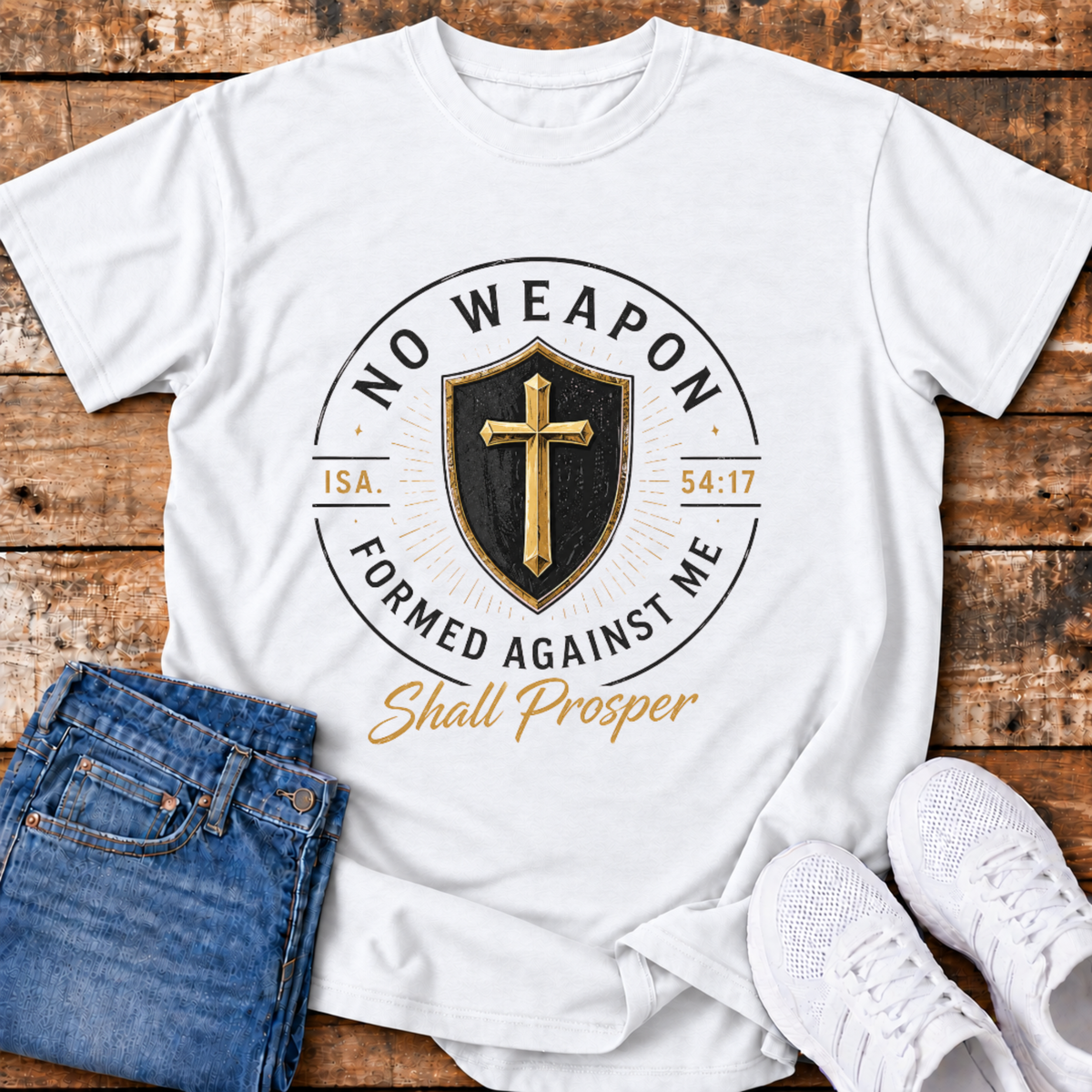 No Weapon Formed Against Me Shall Prosper T-Shirt - (Isaiah 54:17)