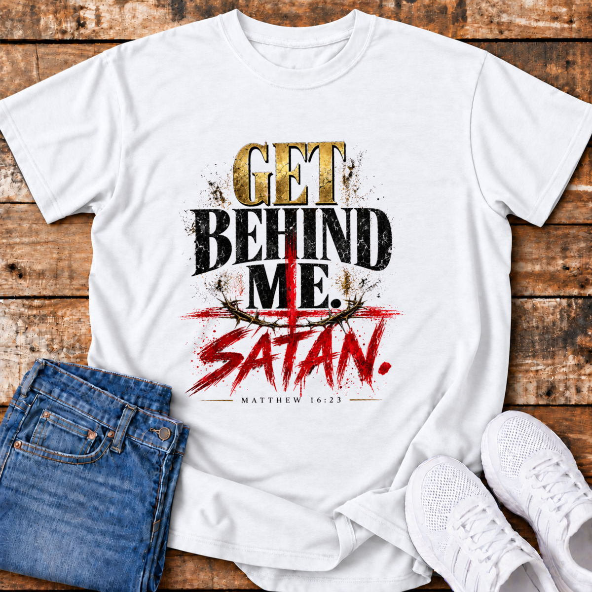Get Behind Me Satan T-Shirt - (Matthew 16:23)