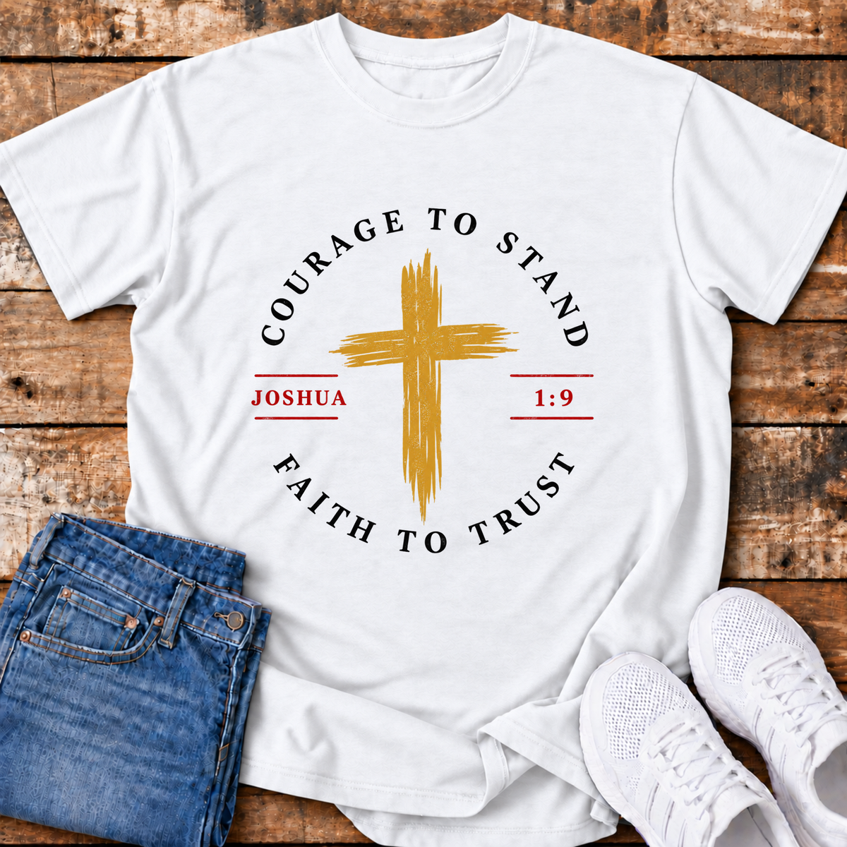 Courage to Stand, Faith to Trust T-Shirt - (Joshua 1:9)