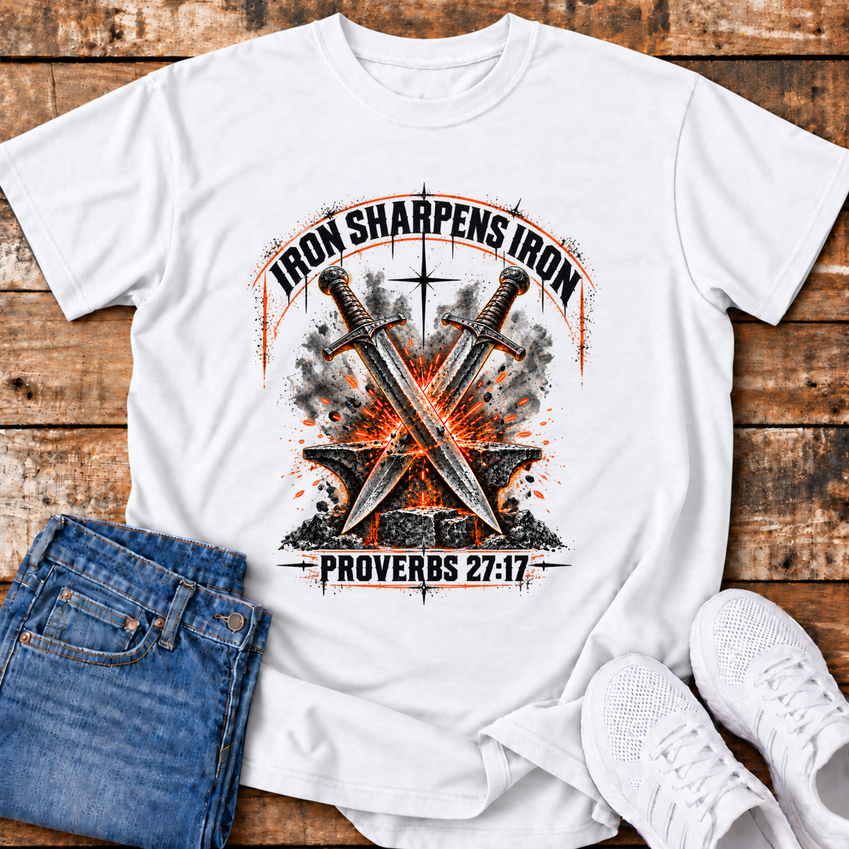 Iron Sharpens Iron T-Shirt - (Proverbs 27:17)