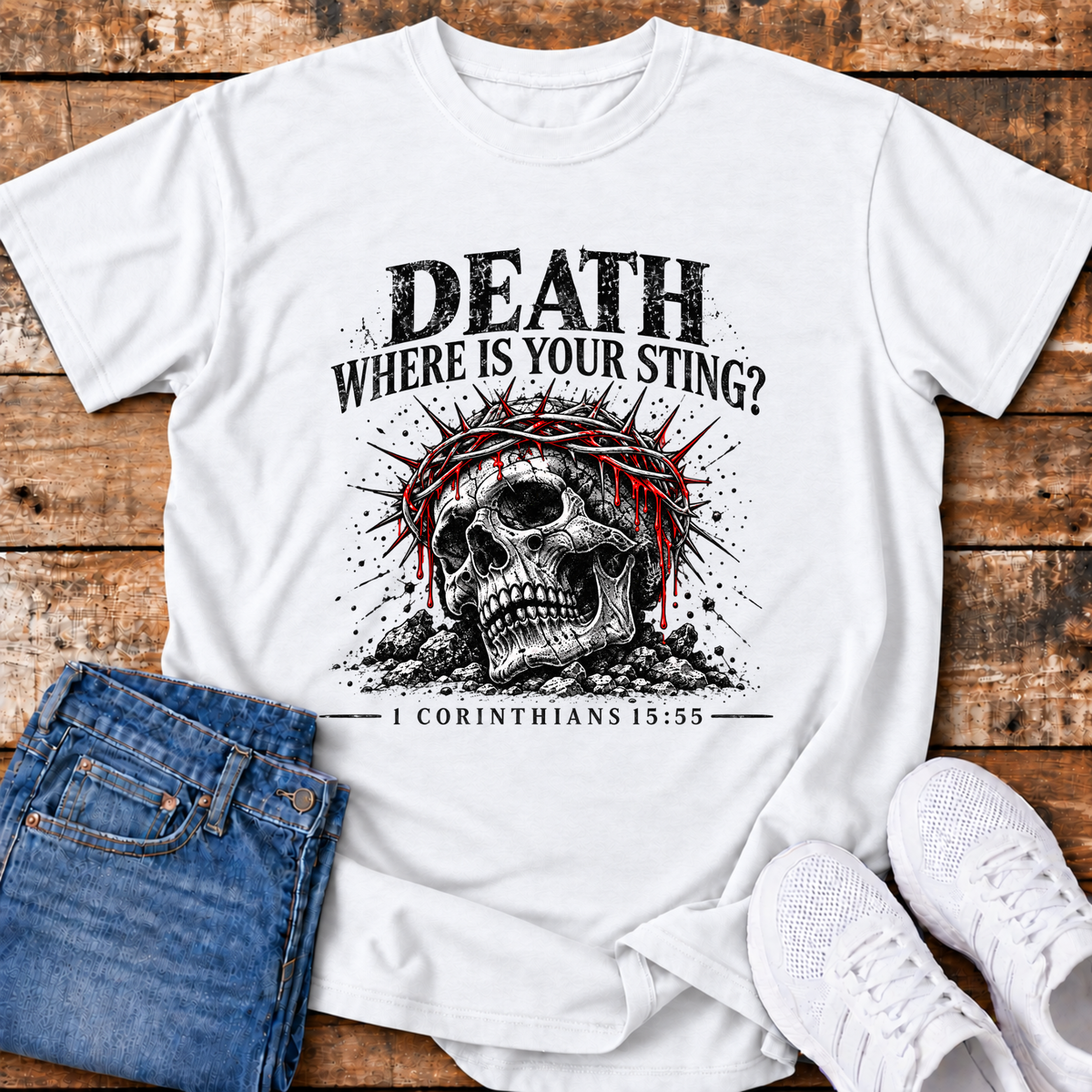 Death, Where is your Sting T-Shirt - (1 Corinthians 15:55)