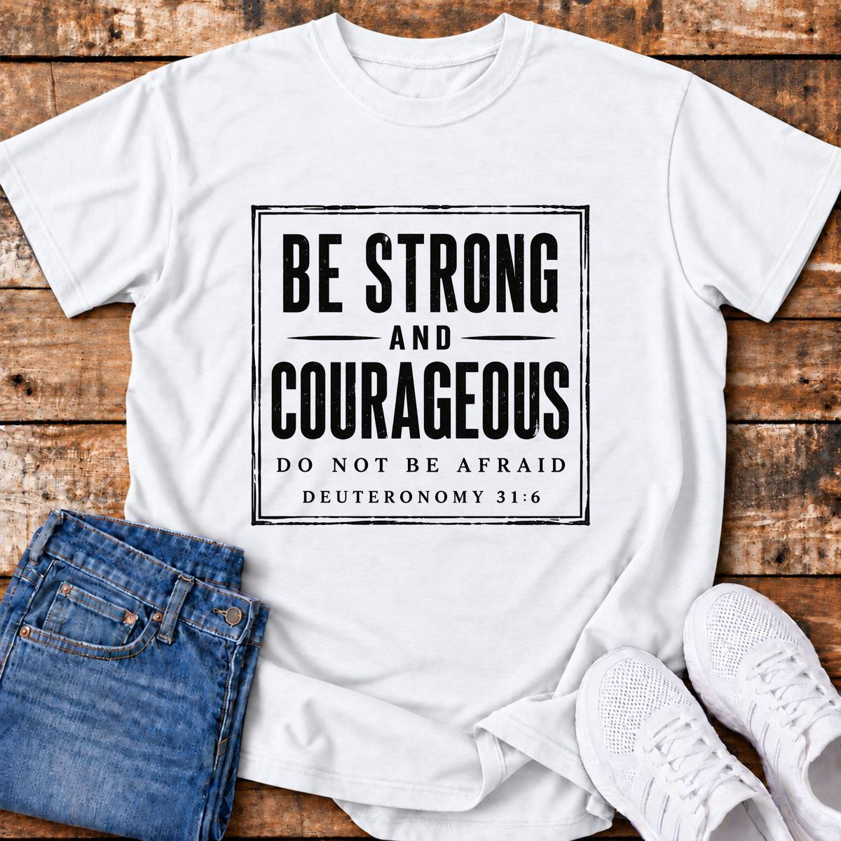 Be Strong & Courageous T-Shirt - (Dueteronomy 31:6)