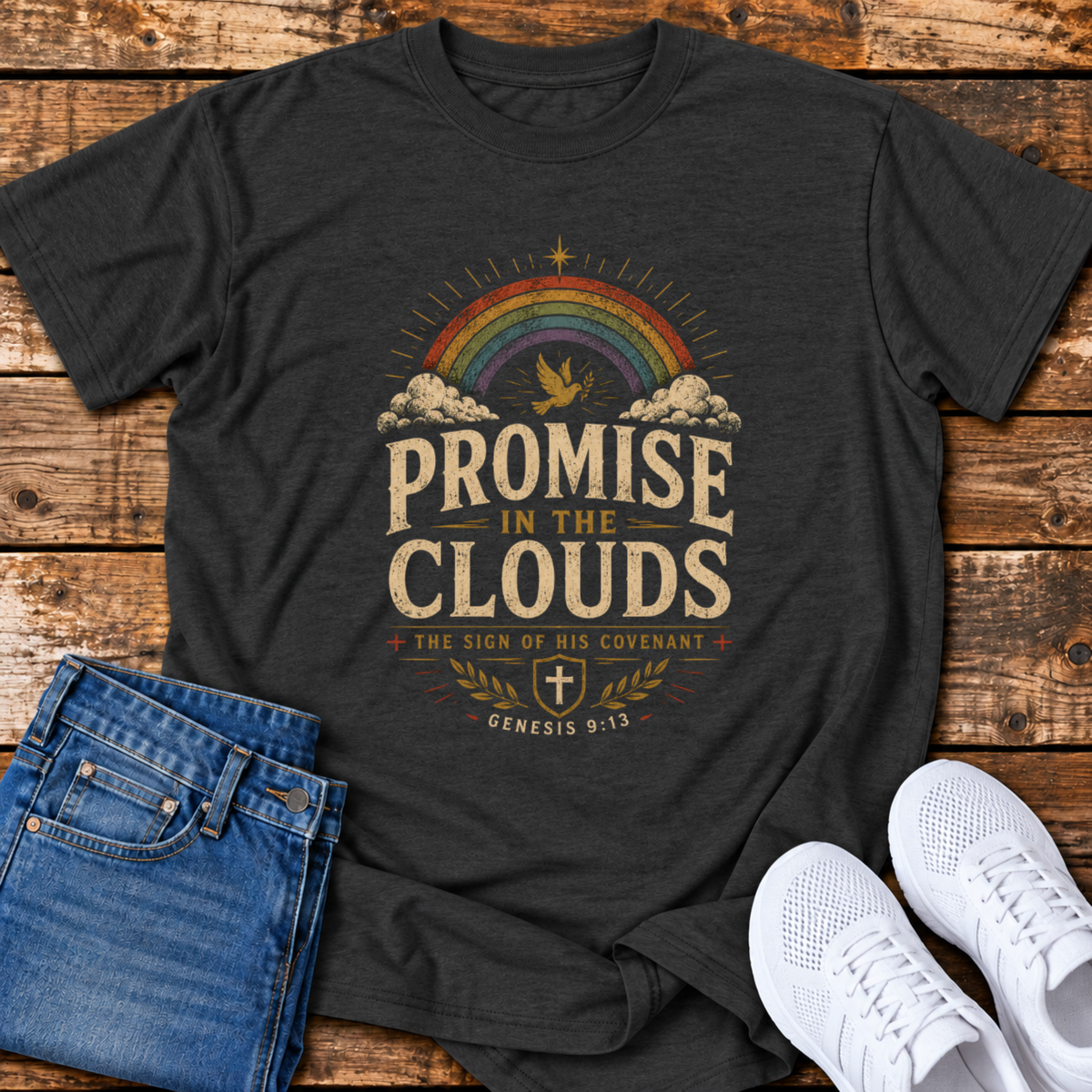 Promise in the Clouds T-Shirt - (Genesis 9:13)