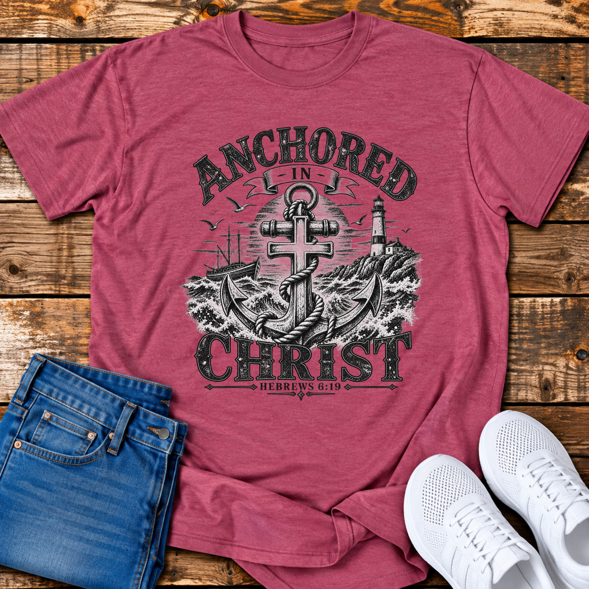 Anchored in Christ T-Shirt - (Hebrews 6:19)