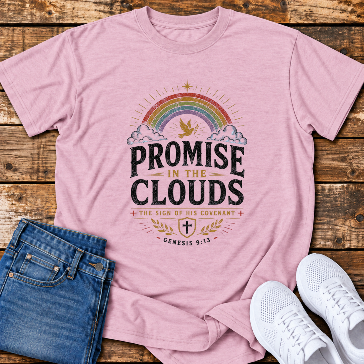 Promise in the Clouds T-Shirt - (Genesis 9:13)