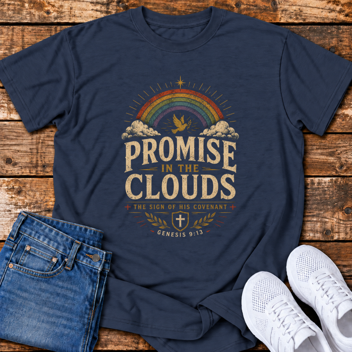 Promise in the Clouds T-Shirt - (Genesis 9:13)