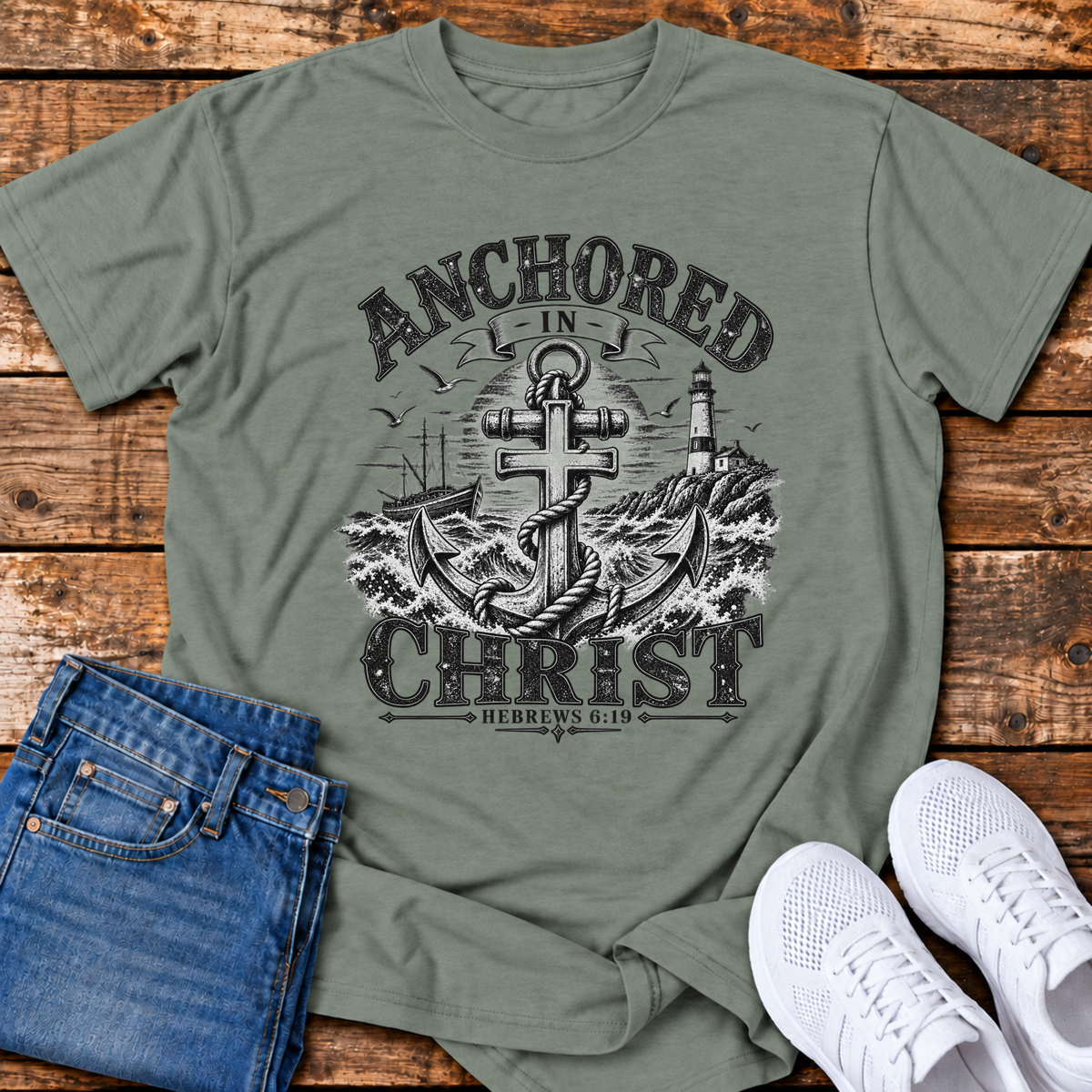 Anchored in Christ T-Shirt - (Hebrews 6:19)