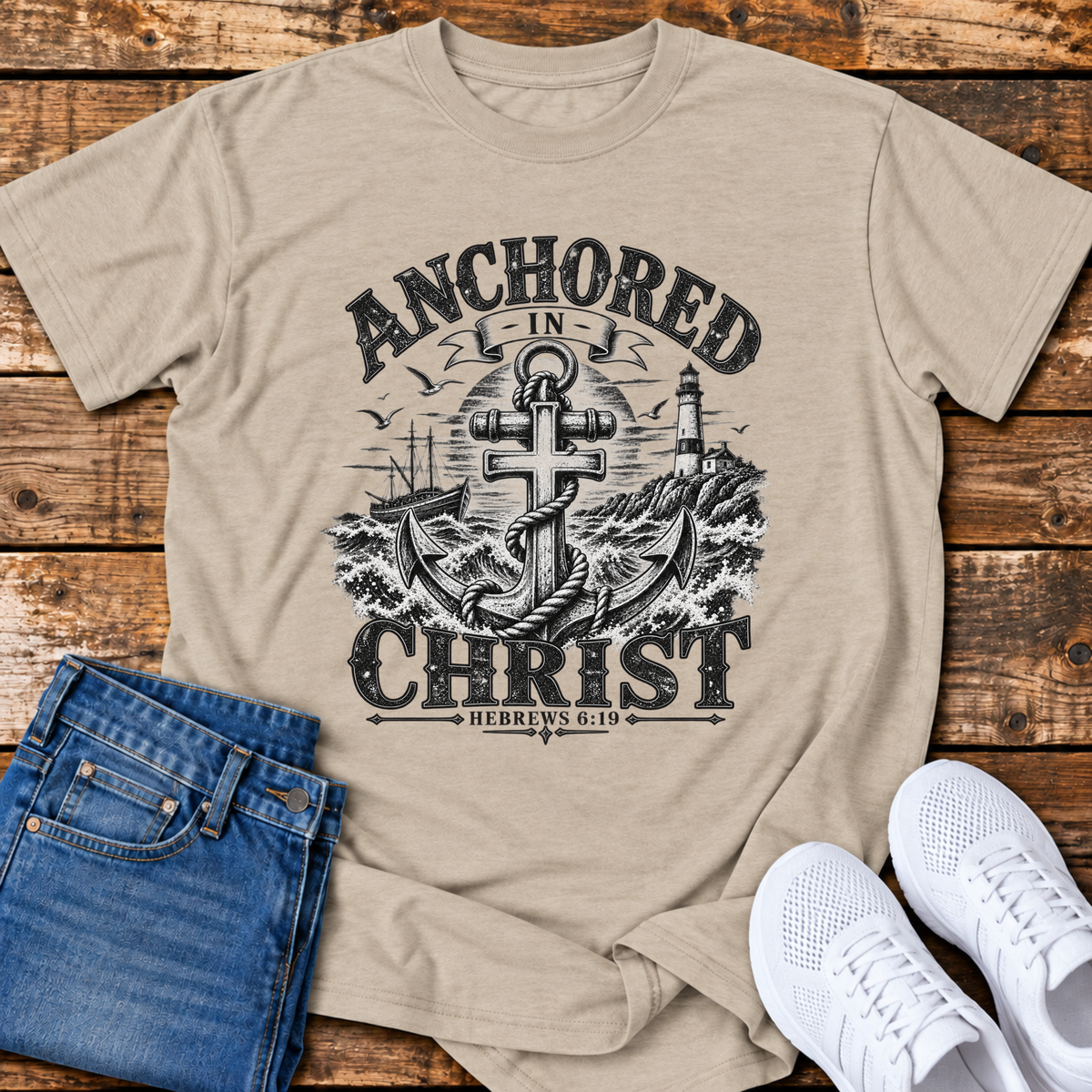 Anchored in Christ T-Shirt - (Hebrews 6:19)