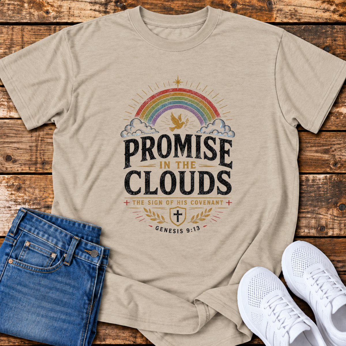 Promise in the Clouds T-Shirt - (Genesis 9:13)