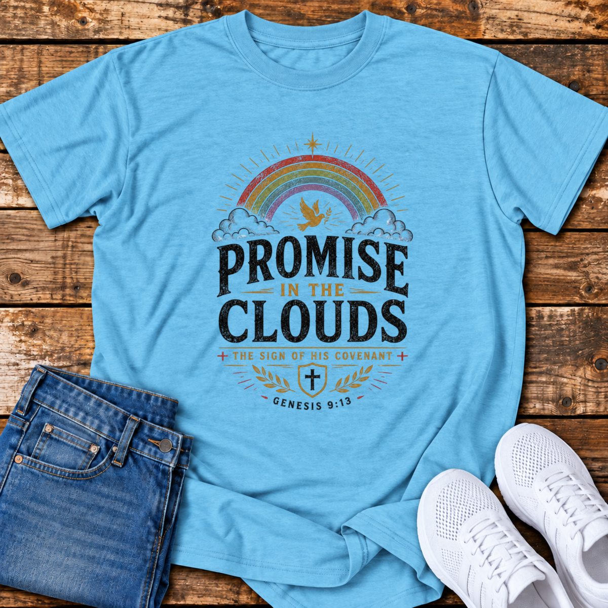 Promise in the Clouds T-Shirt - (Genesis 9:13)