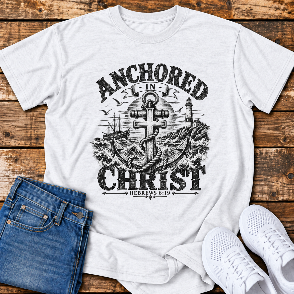 Anchored in Christ T-Shirt - (Hebrews 6:19)